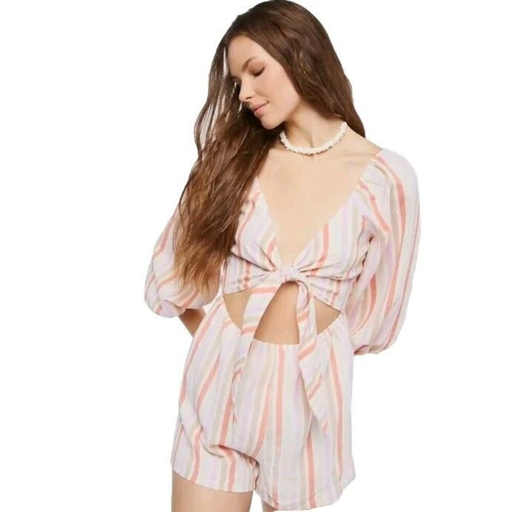 NWT Forever 21 Jrs Womens XL/13 Stripes Romper Shorts 1pc Cut Out Multicolor